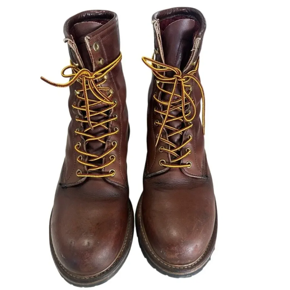 Vintage Red Wing USA Leather Logger Work Boots ANSI PT91 Lug Sole Mens 8.5 D